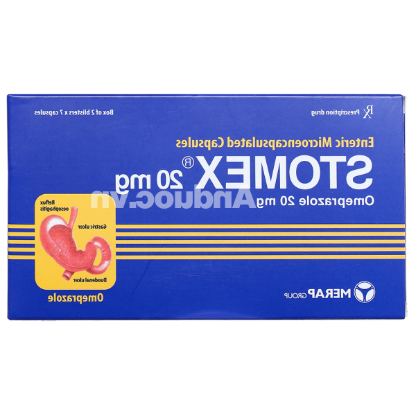 Stomex 20mg trị trào ngược dạ dày, thực quản (2 vỉ x 7 viên)