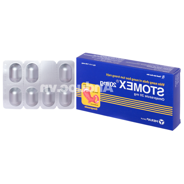 Stomex 20mg trị trào ngược dạ dày, thực quản (2 vỉ x 7 viên)