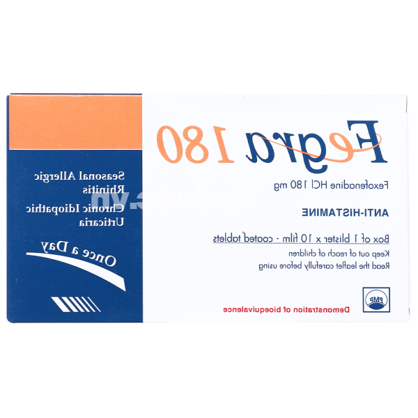 Fegra 180 trị viêm mũi dị ứng, mày đay (1 vỉ x 10 viên)