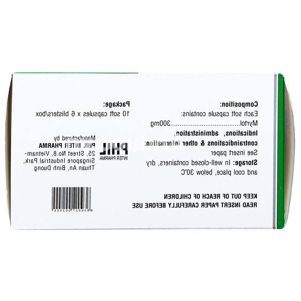 Philmyrtol 300 làm loãng đàm trong viêm phế quản, viêm xoang mũi (6 vỉ x 10 viên)