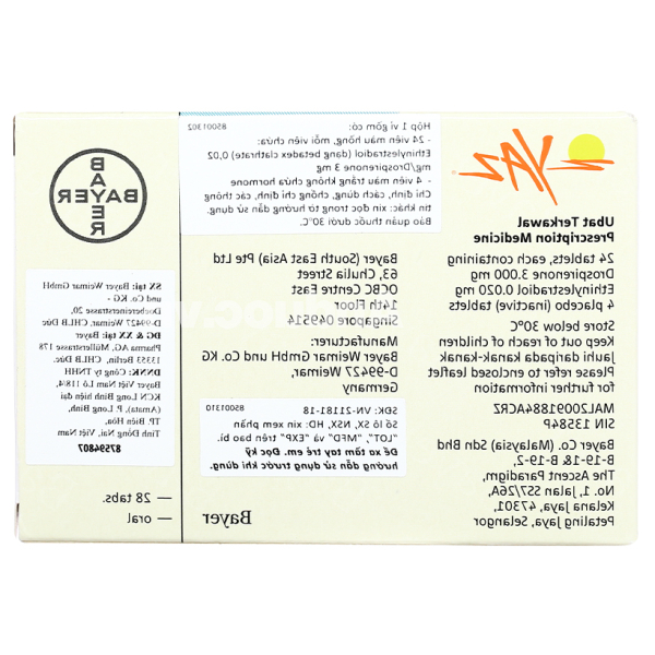 Yaz thuốc tránh thai hằng ngày, trị mụn (1 vỉ x 28 viên)