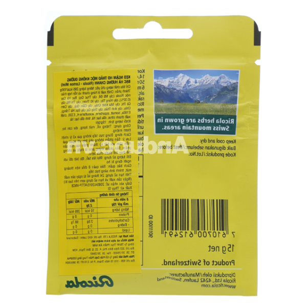 Kẹo thảo mộc Ricola Lemon Mint không đường giảm ho gói 15g