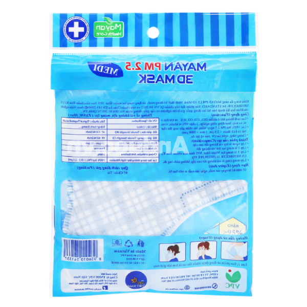 Khẩu trang y tế Mayan PM 2.5 3D Mask 4 lớp màu trắng size M gói 5 cái