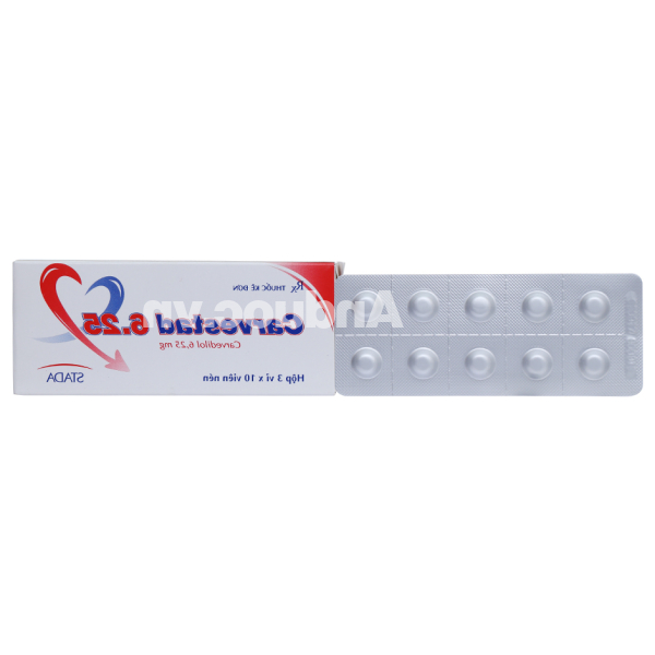 Carvestad 6.25 trị tăng huyết áp, đau thắt ngực (3 vỉ x 10 viên)