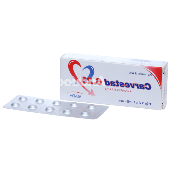Carvestad 6.25 trị tăng huyết áp, đau thắt ngực (3 vỉ x 10 viên)