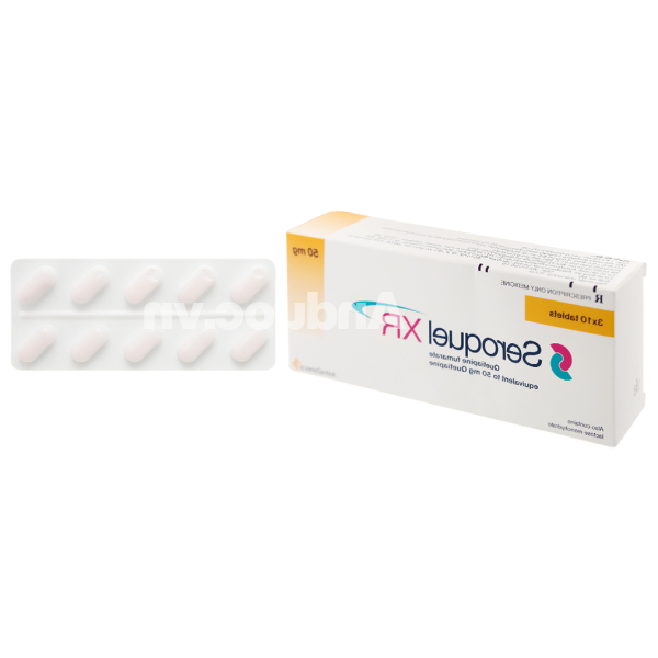 Seroquel XR 50mg trị bệnh tâm thần phân liệt, rối loạn lưỡng cực (3 vỉ x 10 viên)