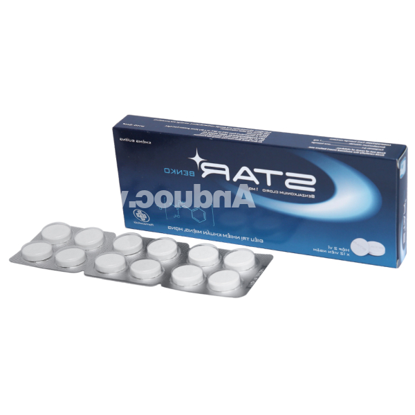 Viên ngậm Star Benko 1mg trị nhiễm khuẩn đường miệng, họng (2 vỉ x 12 viên)