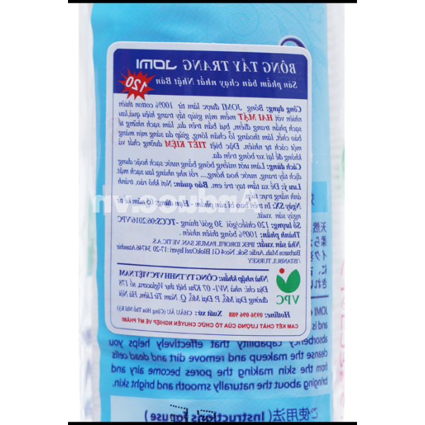 Bông tẩy trang Jomi mềm mịn không xơ bông dạng tròn gói 120 miếng