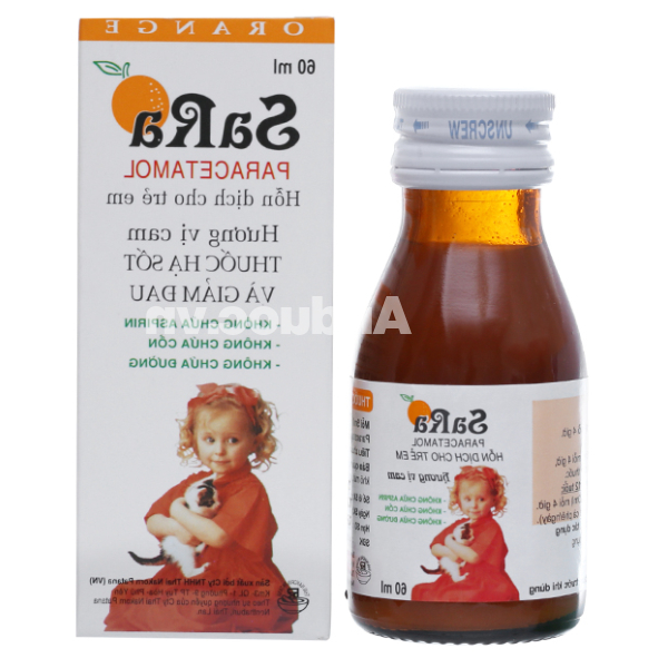 Hỗn dịch uống Sara hương cam 250mg/5ml giảm đau, hạ sốt chai 60ml