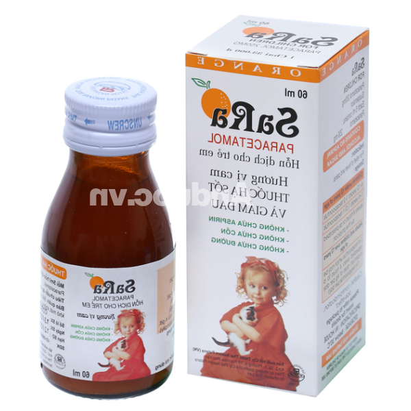 Hỗn dịch uống Sara hương cam 250mg/5ml giảm đau, hạ sốt chai 60ml