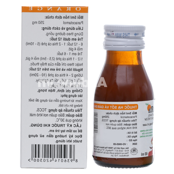 Hỗn dịch uống Sara hương cam 250mg/5ml giảm đau, hạ sốt chai 60ml