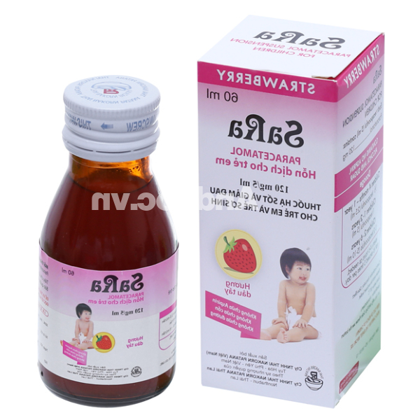 Hỗn dịch uống Sara hương dâu 120mg/5ml giảm đau, hạ sốt cho trẻ em chai 60ml