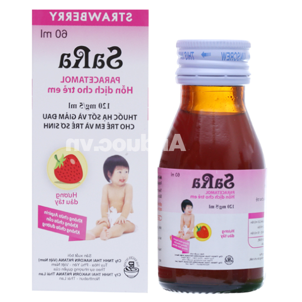 Hỗn dịch uống Sara hương dâu 120mg/5ml giảm đau, hạ sốt cho trẻ em chai 60ml