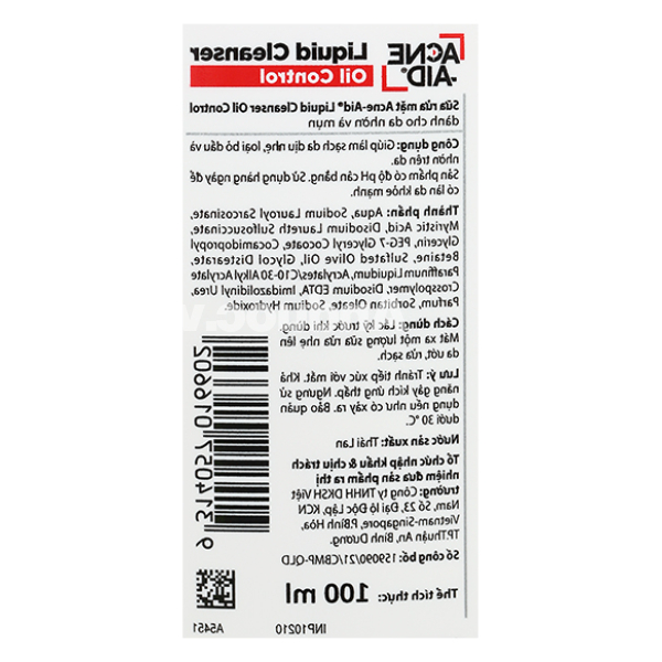 Sữa rửa mặt Acne-Aid Liquid Cleanser giảm nhờn, ngừa mụn trứng cá chai 100ml