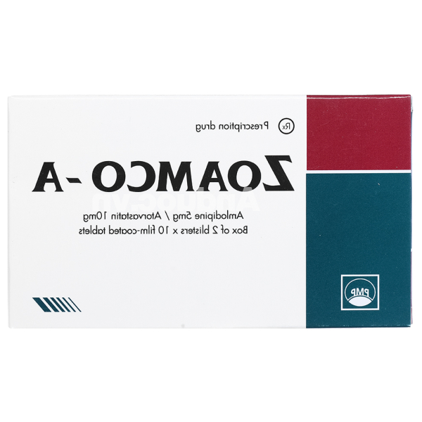 Zoamco-A 5mg/10mg trị tăng huyết áp và phòng đau thắt ngực ổn định (2 vỉ x 10 viên)