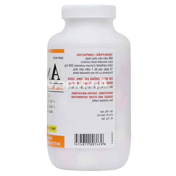 Viên nhai Anticid 500mg trị tăng axit dạ dày, ợ nóng, khó tiêu lọ 500 viên