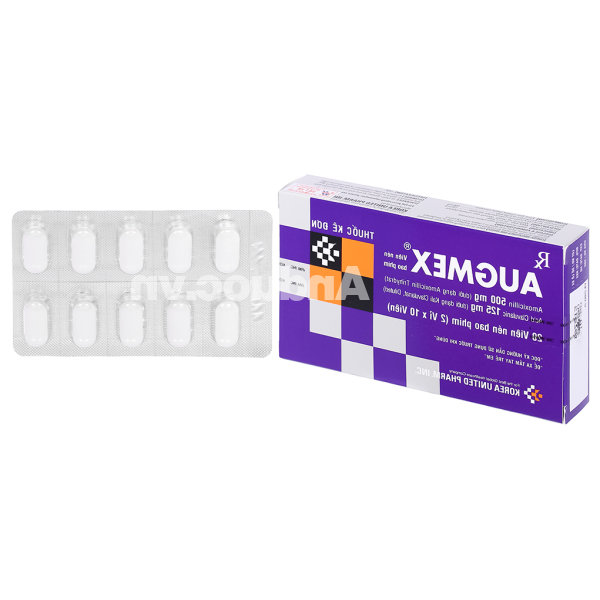 Augmex 500mg/125mg trị nhiễm khuẩn do các vi khuẩn nhạy cảm (2 vỉ x 10 viên)