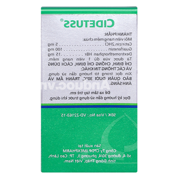 Cidetuss trị ho đàm, ho do kích ứng (10 vỉ x 10 viên)