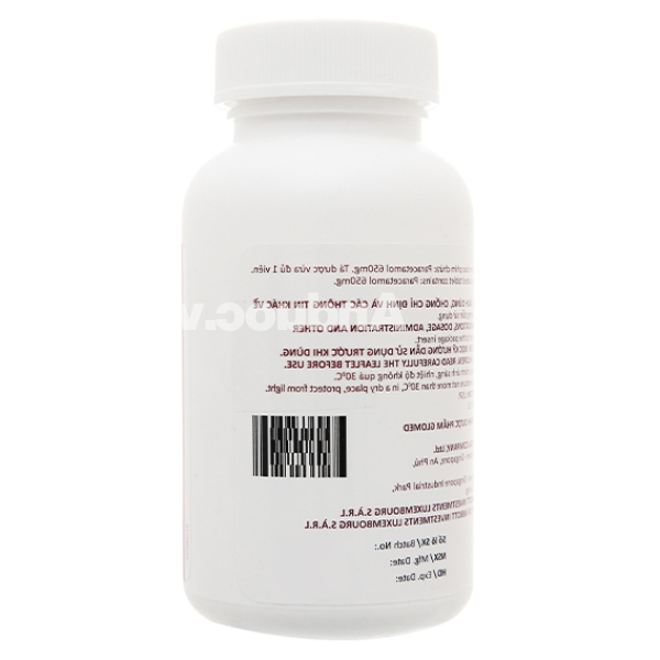 Glotadol 650 hạ sốt, giảm đau từ nhẹ đến vừa chai 200 viên