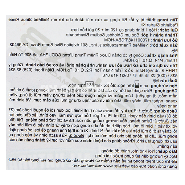 Bộ dụng cụ vệ sinh mũi Neilmed Sinus Rinse cho bé hộp 1 bình + 30 gói