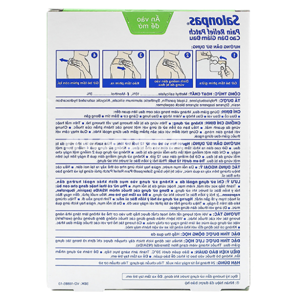 Cao dán Salonpas Pain Relief Patch giảm đau, kháng viêm cơ xương khớp hộp 3 miếng