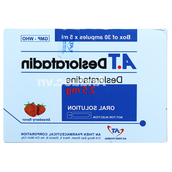 Dung dịch uống A.T Desloratadin 2.5mg trị viêm mũi, mề đay (30 ống x 5ml)
