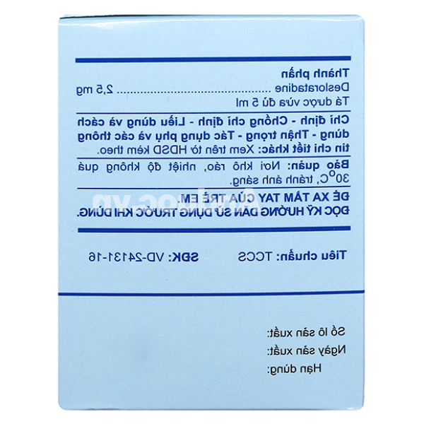 Dung dịch uống A.T Desloratadin 2.5mg trị viêm mũi, mề đay (30 ống x 5ml)