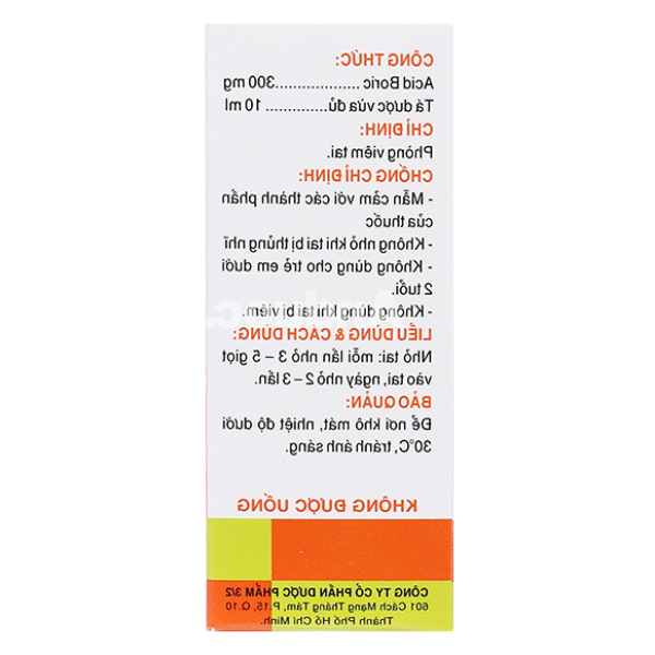Cồn Boric F.T Pharma 3% phòng viêm tai lọ 10ml