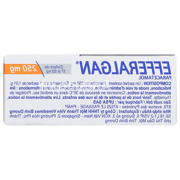 Bột sủi Efferalgan 250mg giảm đau, hạ sốt (12 gói x 1,01g)
