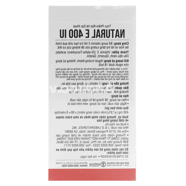 Principle Nutrition Natural E 400IU hạn chế lão hóa hộp 65 viên