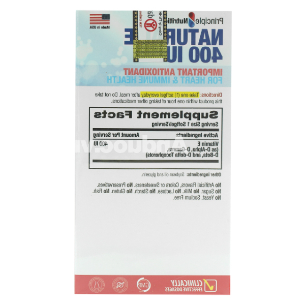 Principle Nutrition Natural E 400IU hạn chế lão hóa hộp 65 viên