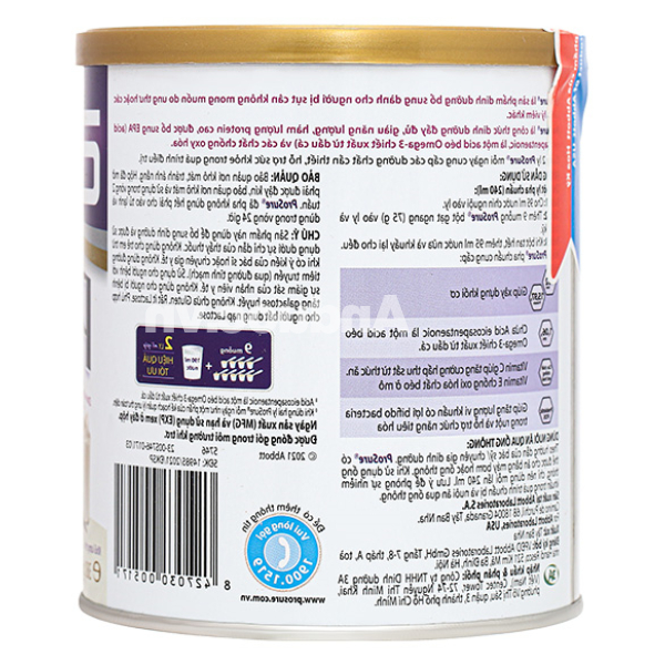 Sữa bột Prosure bổ sung dinh dưỡng cho người sụt cân do bệnh hương vani lon 380g