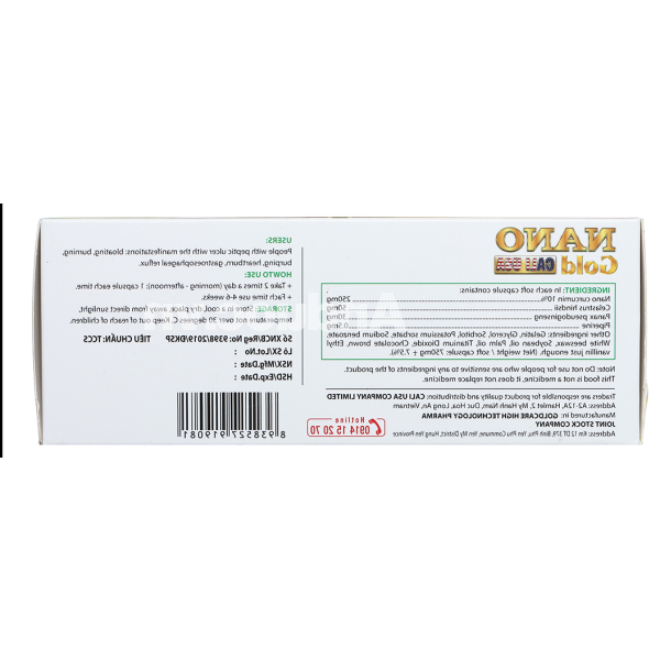 Nano Gold New Cali USA hỗ trợ giảm viêm loét dạ dày hộp 60 viên