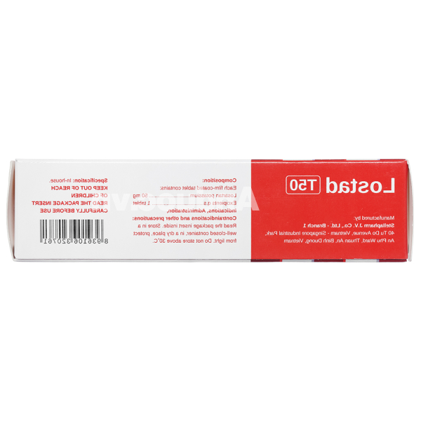 Lostad T50 trị tăng huyết áp, suy tim, nhồi máu cơ tim (3 vỉ x 10 viên)