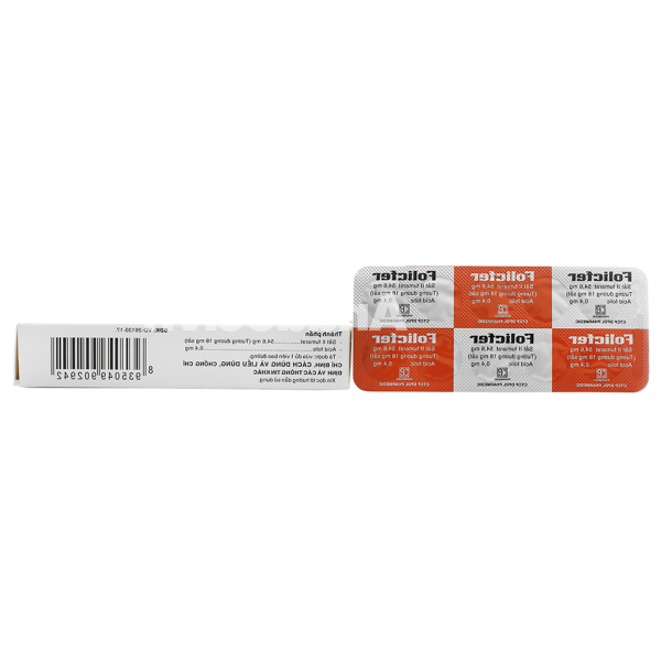 Folicfer bổ sung sắt và axit folic, trị thiếu máu (3 vỉ x 10 viên)