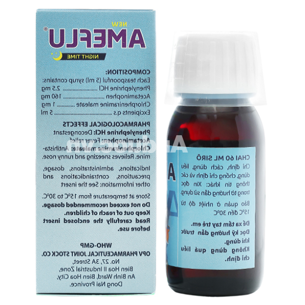 Siro New Ameflu Night Time giảm các triệu chứng cảm lạnh thông thường chai 60ml