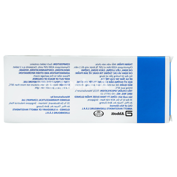 Alphachymotrypsin Glomed 4200 IU trị phù nề sau chấn thương(2 vỉ x 10 viên)