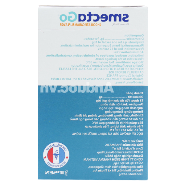 Bột pha hỗn dịch SmectaGo 3g trị tiêu chảy (12 gói x 10g)