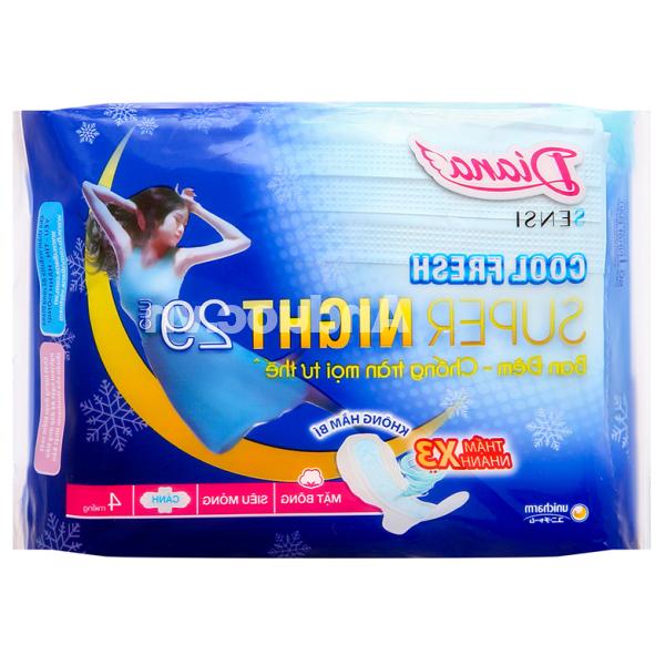 Băng vệ sinh ban đêm Diana Sensi Cool Fresh có cánh gói 4 miếng