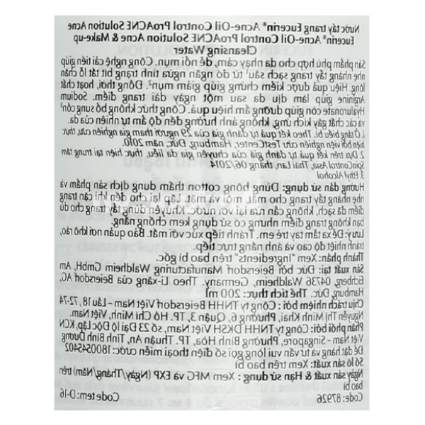 Nước tẩy trang Pro Acne Solution da nhạy cảm, da mụn chai 200ml