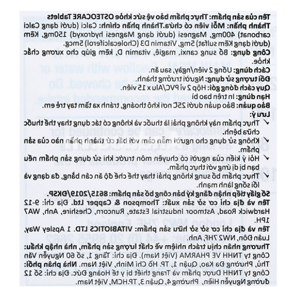 Vitabiotics Osteocare giúp xương chắc khỏe hộp 30 viên