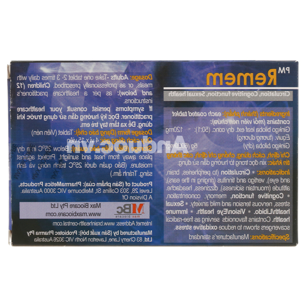 PM Remem trị suy tuần hoàn não, cải thiện trí nhớ (4 vỉ x 15 viên)