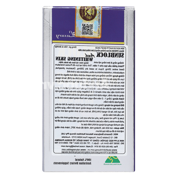 Nature's Gold Sunblock and Whitening Skin làm sáng da hộp 100 viên