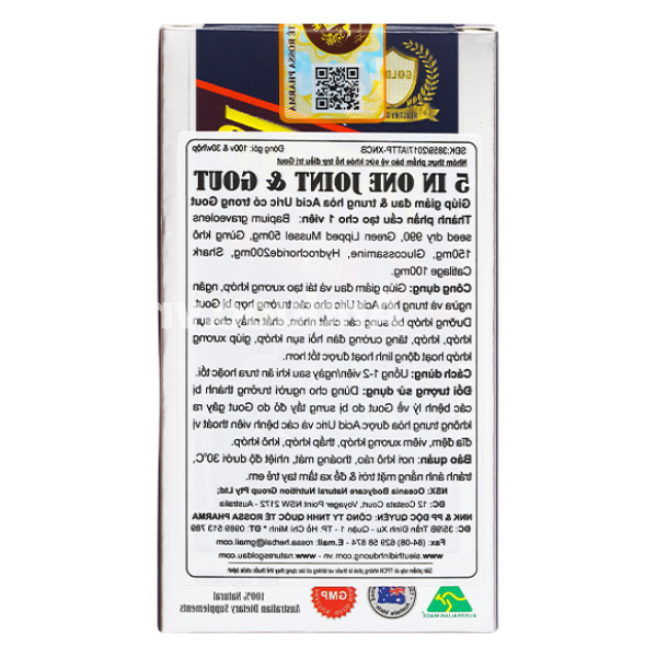 Golden 5 In One Joint & Gout giúp giảm đau, hỗ trợ giảm gout chai 100 viên