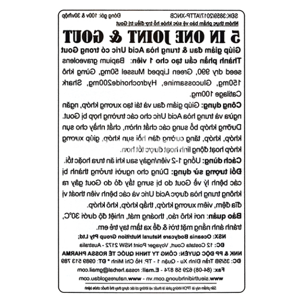 Golden 5 In One Joint & Gout giúp giảm đau, hỗ trợ giảm gout chai 100 viên