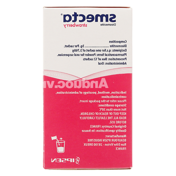 Thuốc bột pha hỗn dịch uống Smecta hương dâu 3g trị tiêu chảy cấp (12 gói x 3.76g)