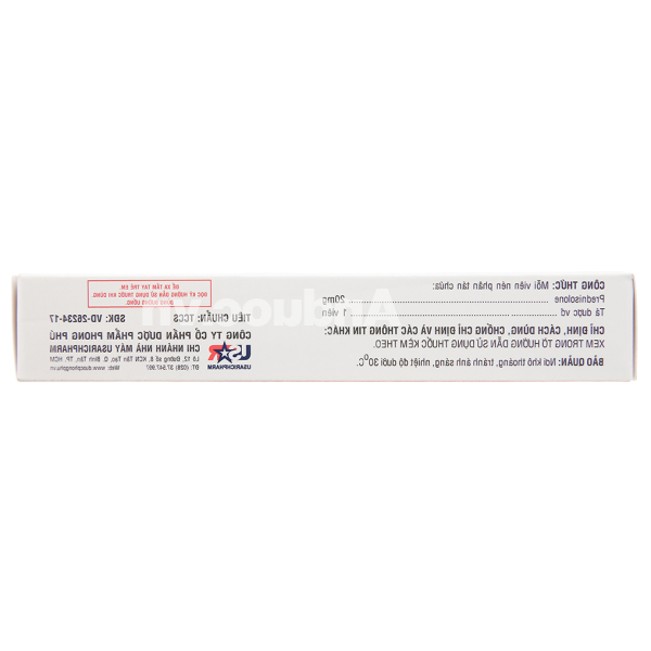 UsaSolu-Predni 20mg hỗ trợ kháng viêm, ức chế miễn dịch (2 vỉ x 10 viên)