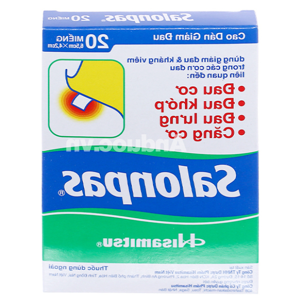 Cao dán Salonpas giảm đau, kháng viêm cơ xương (10 hộp x 20 miếng)