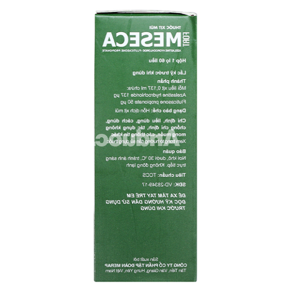 Thuốc xịt mũi Meseca Fort giảm các triệu chứng viêm mũi dị ứng lọ 60 liều