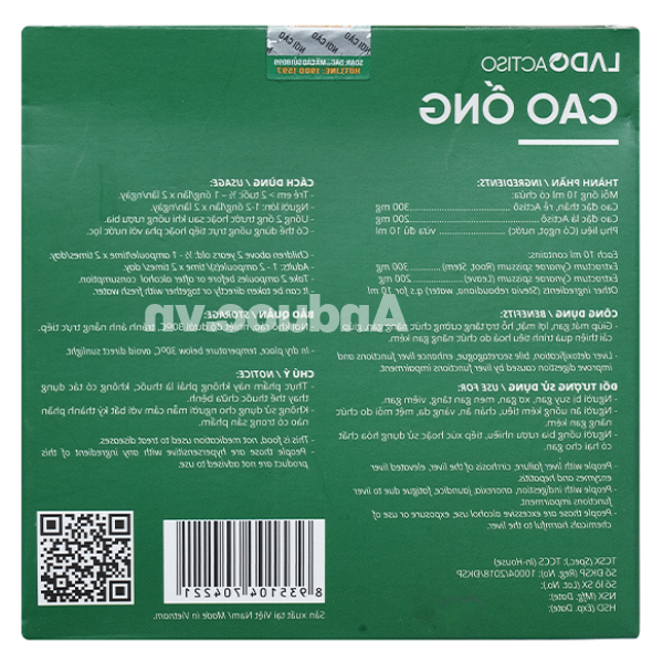 Cao lỏng LadoActiso không đường hỗ trợ giải độc, mát gan hộp 10 ống x 10ml